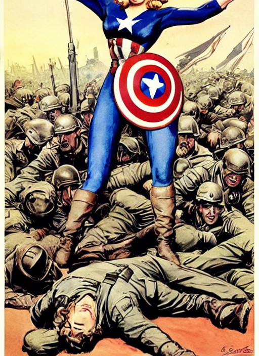 prompthunt: female captain america standing on a pile of defeated german  soldiers. female captain america wins wwii. american wwii propaganda poster  by james gurney. ve day