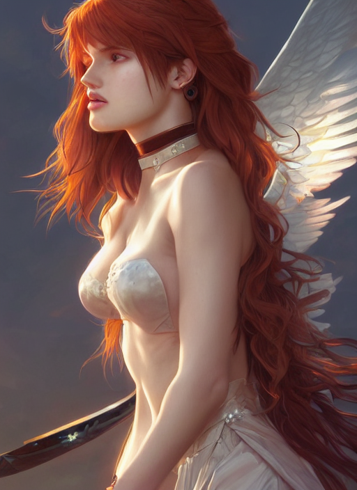 ultra realistic illustration, bella thorne in heavens blade anime, intricate, elegant, highly detailed, digital painting, artstation, concept art, smooth, sharp focus, illustration, art by artgerm and greg rutkowski and alphonse mucha and wlop