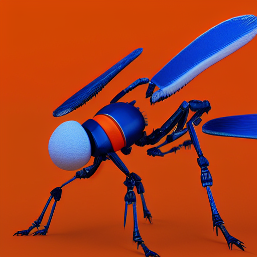 prompthunt: 3D render of a robot mosquito with a white background with a  orange border and a blue gradient background with two orange circles High  detail, octane render