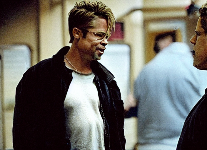 prompthunt: film still of Brad Pitt as fat!!!! Robert Paulson!!!! in Fight  Club
