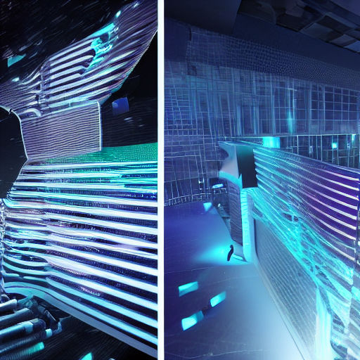 prompthunt scifi motherboard wall structure and digital billboard in