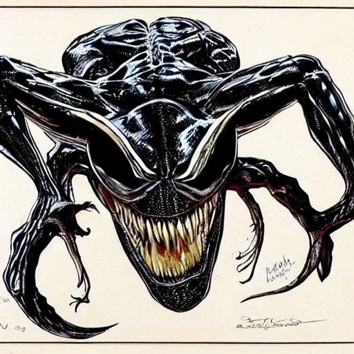 prompthunt: venom from spiderman, mental health, psychology :: Concept Art,  Highly Detailed, intricate :: a masterpiece by . Kaluta