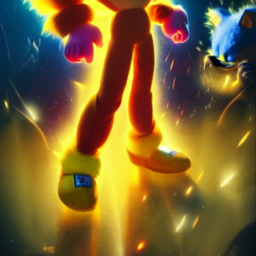 prompthunt: super saiyan sonic movie poster, yellow fur, yellow fur, super  saiyan, sonic the hedgehog, full body, digital art by greg rutkowski