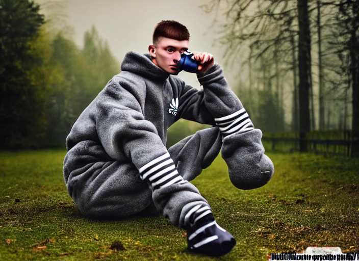 prompthunt: 2 0 years old gopnik in adidas costume, drinking vodka with a  bear, soviet yard, symmetrical, cinematic, real photography