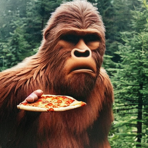 prompthunt bigfoot smoking weed while eating pizza