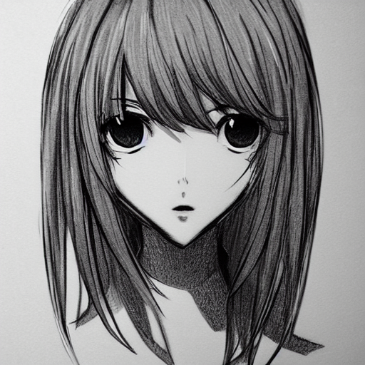 anime girl headshot profile picture, black and white, Stable Diffusion