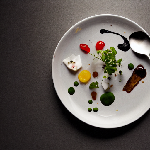 prompthunt: brilliant food dish from Alinea 2023 - photograph of plate from  above 1920x1080