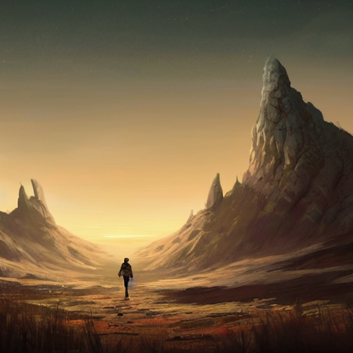 prompthunt a lone soldier scifi retro walking on a dead while in the horizon you can