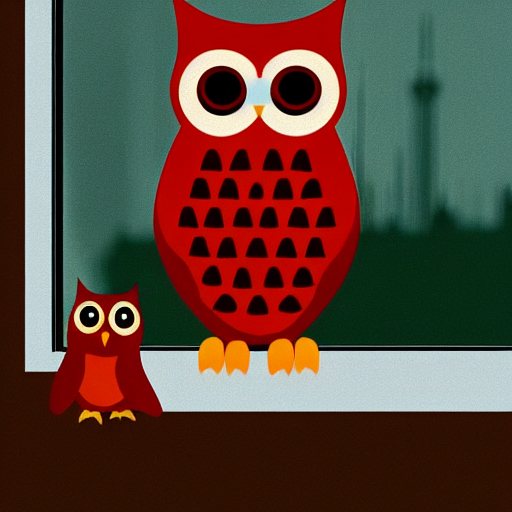 prompthunt duolingo owl outside a window, living room, night, dark, lamp