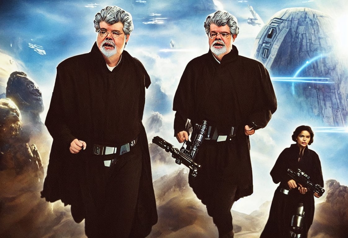 George Lucas stars in his new space opera movie Swiss, Stable Diffusion