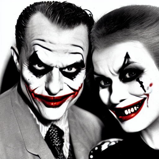 prompthunt: 1960 black and white mug shot of The Joker and Harley Quinn