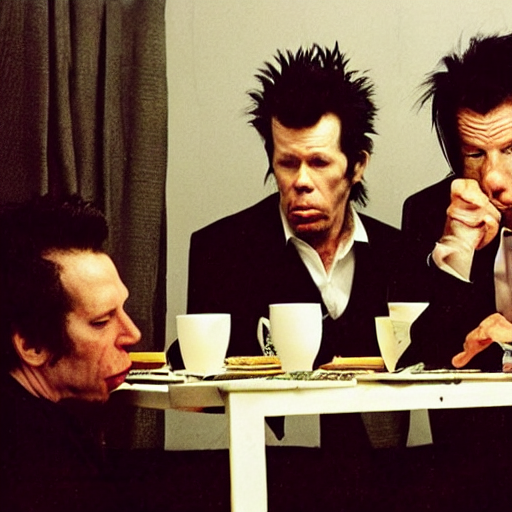 prompthunt: tom waits, shane mcgowan and nick cave eat dinner together