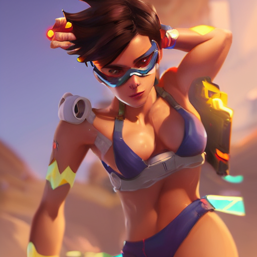 prompthunt: overwatch tracer in a bikini, digital art, pretty face, very  beautiful face, very detailed eyes, 8 k resolution, by wlop, greg  rutkowski, full body