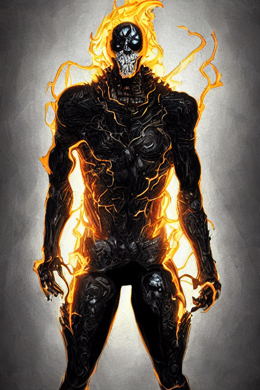 prompthunt: ghost rider symbiote, comic strip style, dynamic lighting,  fantasy concept art, trending on art station, stunning visuals, creative,  cinematic, portrait, ultra detailed