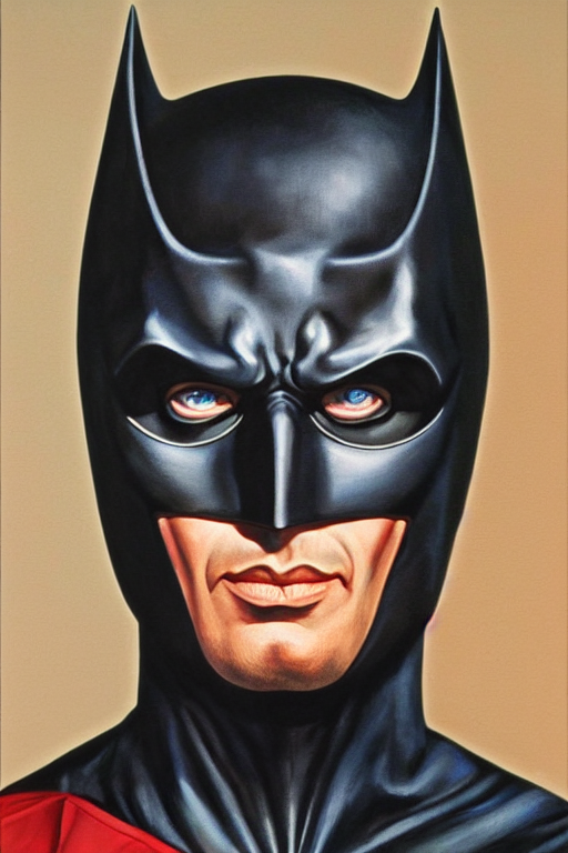 prompthunt: beautiful oil painting of adam west batman 1 9 6 6 by chie  yoshii, full body portrait, space, symmetrical face, dramatic lighting
