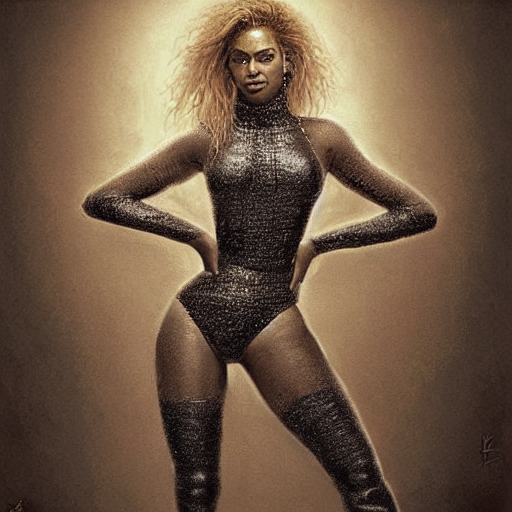 prompthunt: intense Beyonce full body, painted by michael karcz
