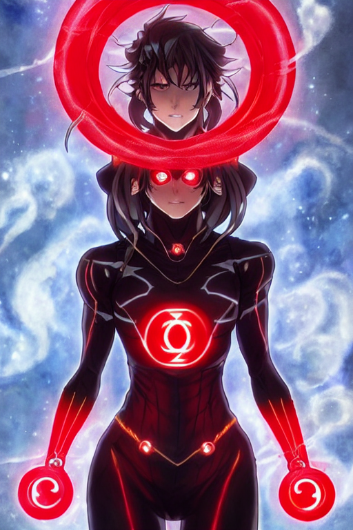 prompthunt: anime key visual of a beautiful female red lantern!! intricate,  red and black suit, glowing, powers, rage, anger, hate, dc comics,  cinematic, stunning, highly detailed, digital painting, artstation, smooth,  hard focus,