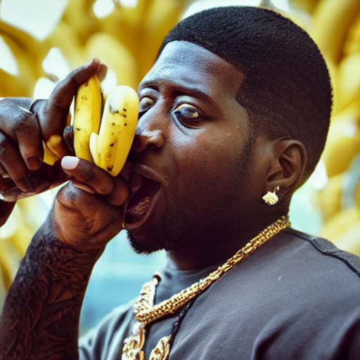 prompthunt angry gucci mane eating bananas in the hood 8k