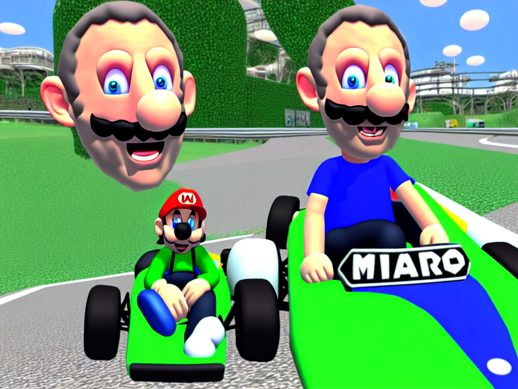 prompthunt: realistic micheal rosen on a mario kart wii map