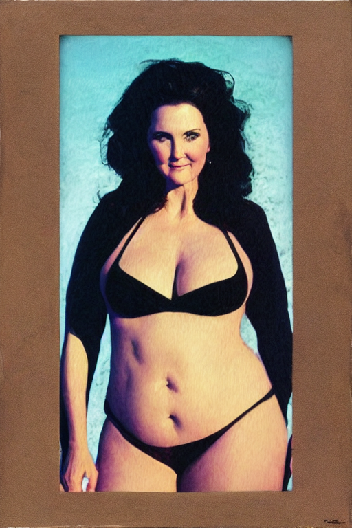 prompthunt: a detailed upper body portrait of lynda carter as a fat obese  bikini model. vintage polaroid filter. oil on canvas, black oil bath. in  the style of thomas kincade, ross tran,