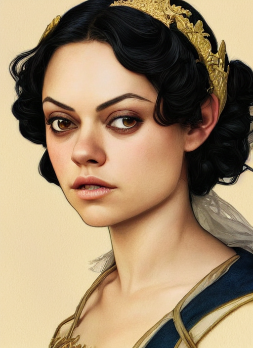 Aggressiv afhængige bjerg prompthunt: beautiful young mila kunis as snow white princess disney,  closeup, d & d, fantasy, intricate, elegant, highly detailed, digital  painting, artstation, concept art, matte, sharp focus, illustration, art by  artgerm and