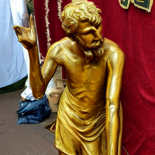 prompthunt: a golden statue of a beggar extending his hand, realistic,  detailed