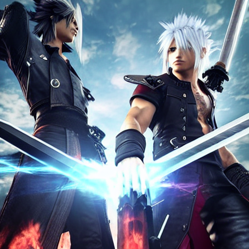 Dante from Devil May Cry 5 and Cloud Strife from Final