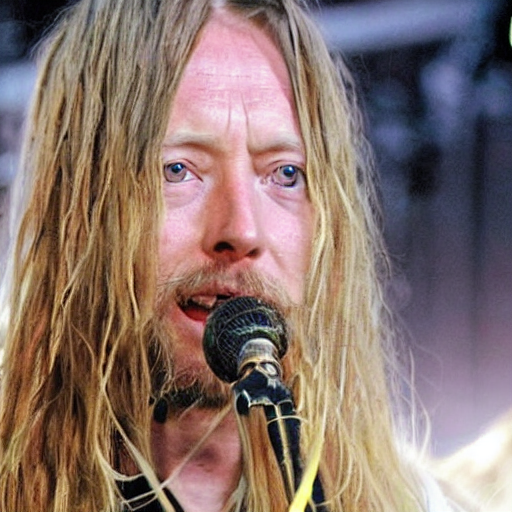 thom yorke singer songwriter long yellow hair in 1 9 9 5, ultrafine detail, hyper realistic face, beautiful eyes, associated press photo, eyes reflecting into eyes reflecting into infinity