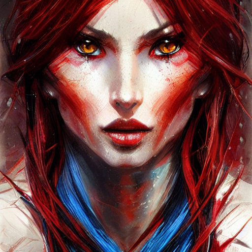 prompthunt: !dream fantasy woman, long dark brown hair, red and black  armor, blue eyes, highly detailed, perfect facial detail, beautiful,  elegant, high fantasy, style of artgerm, rutkowski, giacometti,