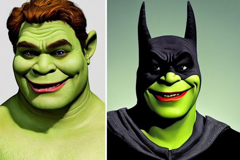 prompthunt: Shrek as batman vs shrek as joker beautiful androgynous prince,  featured on artstation, cinematic chiaroscuro, digital art by Leyendecker  and Norman Rockwell