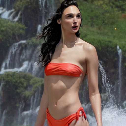 prompthunt: gal gadot in a bikini under a waterfall, wet hair