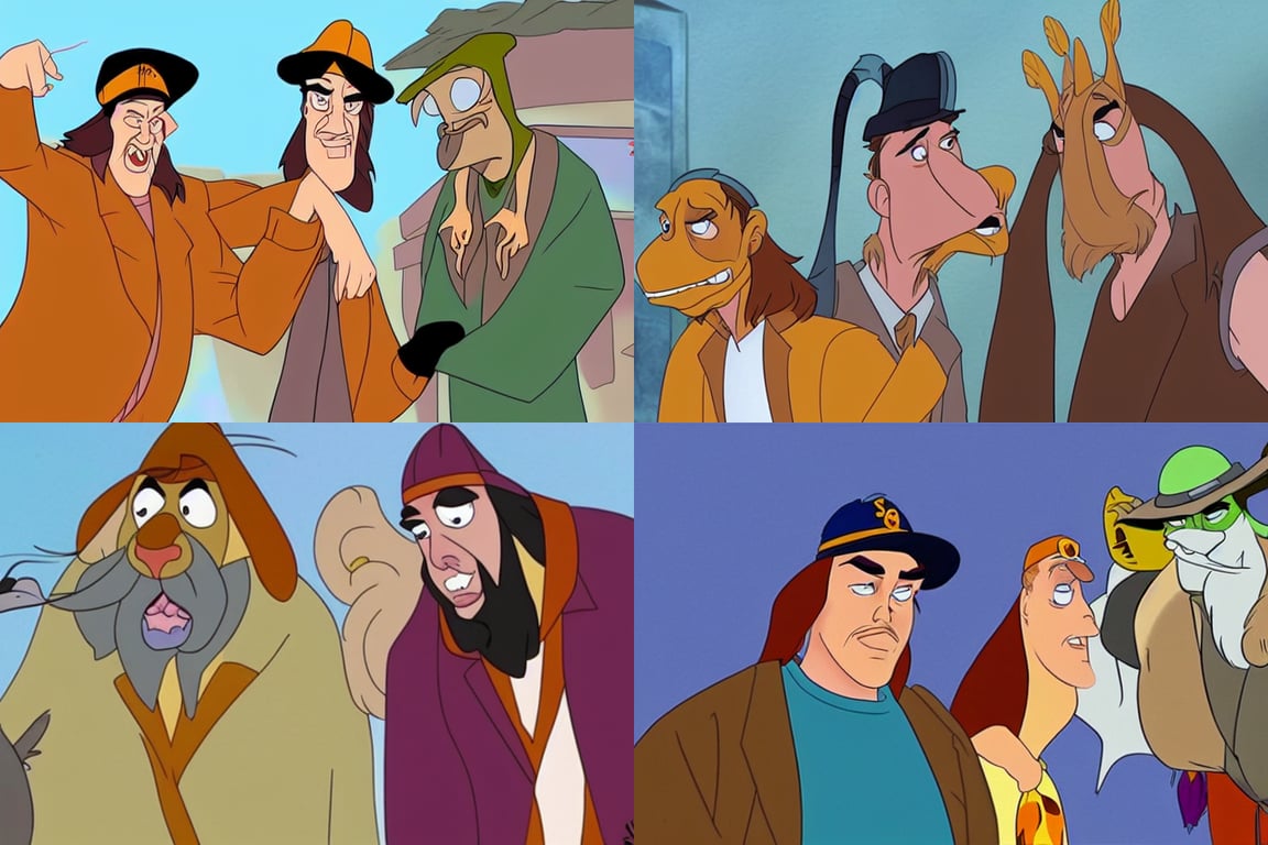 jay and silent bob as animals in a don bluth animated movie