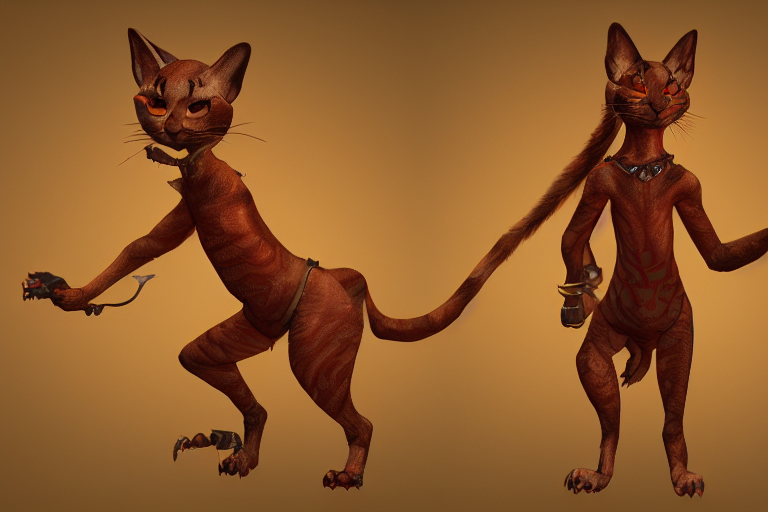 hairless tabaxi dungeons and dragons wearing a golden robe. Evil red glowing eyes. Artstation, highly detailed, 8k