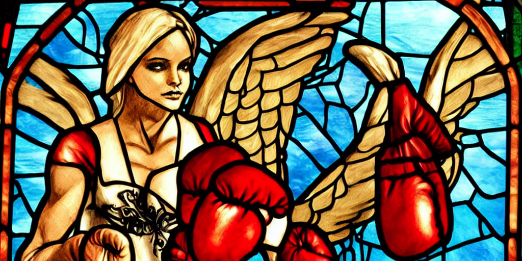 prompthunt: an angel with boxing gloves, magic the gathering art, stained  glass