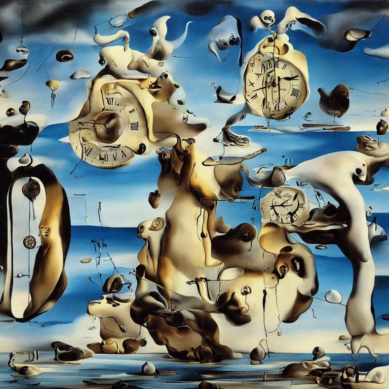 prompthunt: baby harp seal and melting clocks, painting by salvador dali,  surrealism