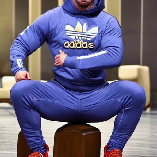 prompthunt: russian squatting thanos in an adidas tracksuit