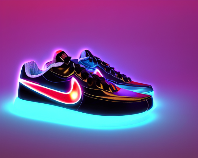 prompthunt: 3D render of nike sneakers with neon lights from below,  futuristic style, highly detailed, award winning, unreal engine 5, studio  lighting