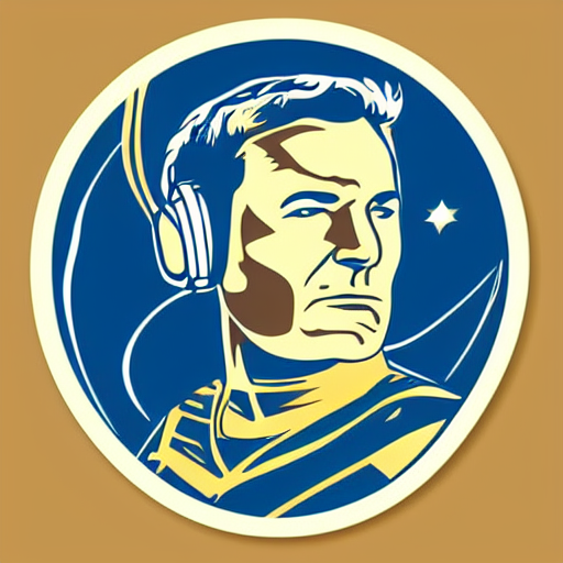 a Star-Trek-Captain-Kirk, svg sticker, vector art, wearing headphones, jamming to music