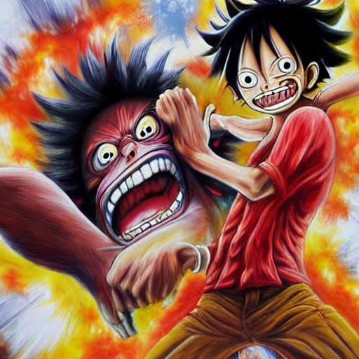 prompthunt: highly detailed painting of Monkey D. luffy fighting Kaido ...