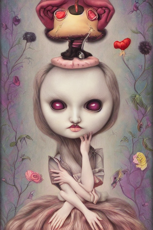 prompthunt pop surrealism, lowbrow art, realistic cute girl painting, alice in wonderland