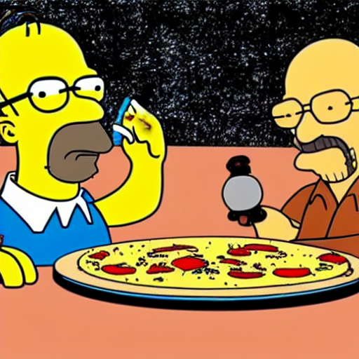 prompthunt walter White and Homer Simpson cooking pizza in the
