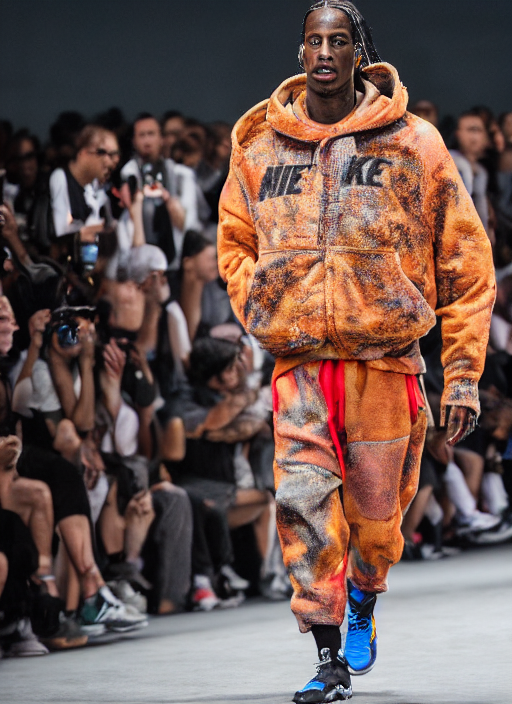 prompthunt: hyperrealistic and heavy detailed nike runway show of travis  scott, leica sl 2 5 0 mm, vivid color, high quality, high textured, real  life