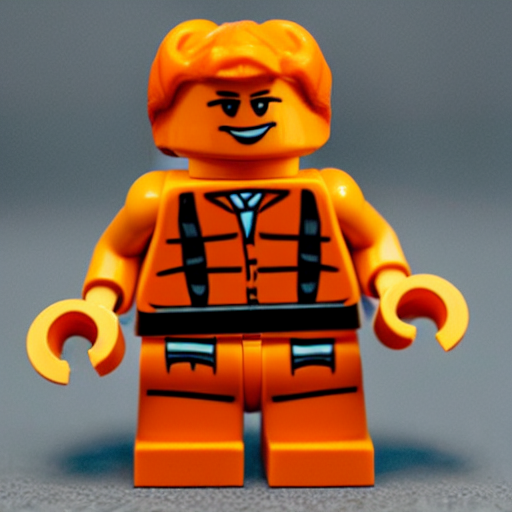 “smiling orange scratch cat as a LEGO minifig, product photo”