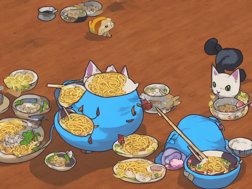 prompthunt Cute kawaii cat eating a bowl of ramen in The Legend of