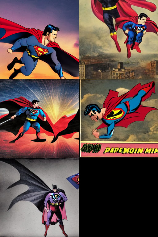prompthunt: superman vs batman, 1800s, fire, 360 panorama. pink