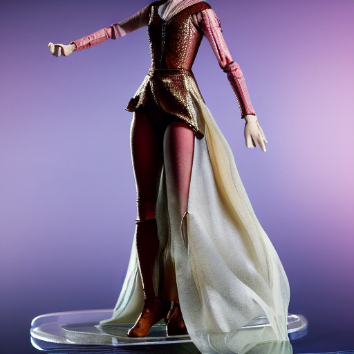 prompthunt: high resolution photo of emma watson as an action figure posed  in an elegant gown on a glass table.
