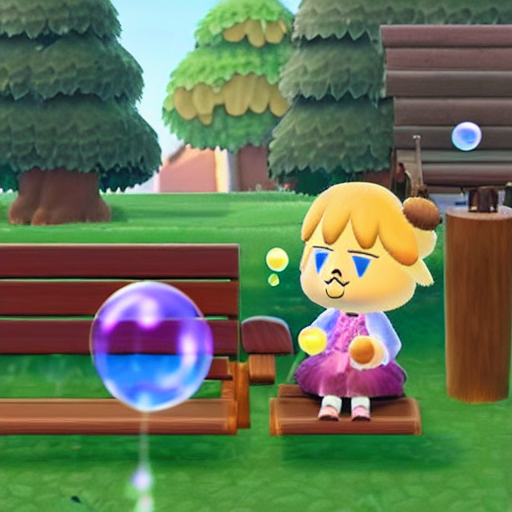 prompthunt isabelle from animal crossing sitting on a bench blowing