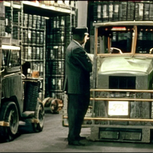 prompthunt cthulhu driving a forklift in a museum, in the movie the
