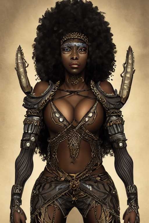 prompthunt: beautiful ninja african princess with an afro. wearing cloak,  medieval body armor, artgerm, trending on artstation, character concept  art, border and embellishments inspired by giger.