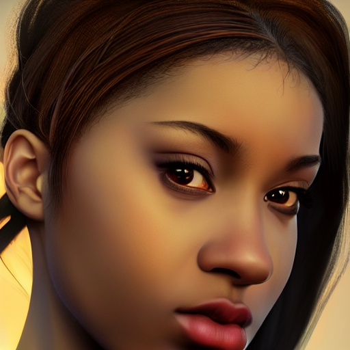 prompthunt: a photorealistic hyperrealistic, bright brown eyes, innocent  face, light skinned african american young girl, ponytail hair, flawless  face, beautiful lips, cute face, petite, by wlop, artgerm, greg rutwoski,  alphonse mucha, beautiful
